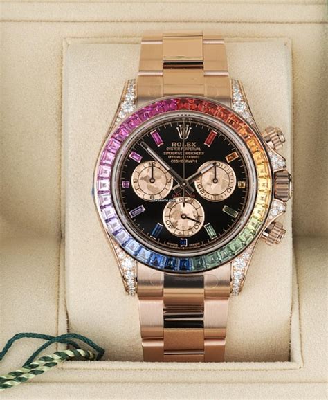 rolex cosmograph daytona white gold rainbow diamond bezel|rolex rainbow review.